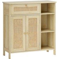 HOMCOM Sideboard, storage cabinet, 2 rattan doors, drawer, open niches, adjustable shelves, 75x30x79.5cm, natural wood