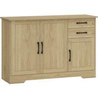 HOMCOM Sideboard with 2 Drawers Modern Storage Cabinet, Kitchen Cupboard with Adjustable Shelf and 3 Doors Natural