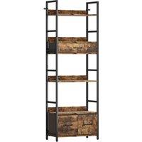 HOMCOM Industrial Style Bookcase, with 4 Shelves and 3 Fabric Drawers - Brown/Black