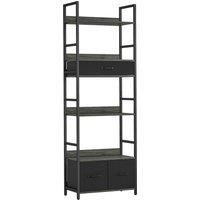 HOMCOM Industrial Bookcase, 6-Tier Tall Bookshelf with 3 Fabric Drawers - Grey