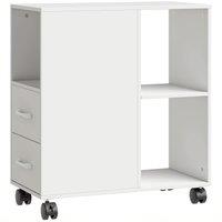 HOMCOM Narrow Mobile Printer Table with Wheels, Rolling Printer Stand with Drawers for Home Office, 30 x 60 x 65 cm, White
