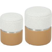 HOMCOM Nesting Round Ottoman with Storage Set of 2 - Cream/Brown