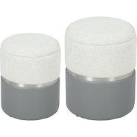 HOMCOM Nesting Round Ottoman with Storage Set of 2 - Cream/Grey