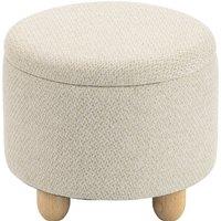 HOMCOM Storage Sitting Bench with Lid, Round Storage Ottoman with Rubberwood Legs, Beige