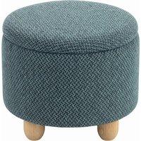 HOMCOM Storage Sitting Bench with Lid, Round Storage Ottoman with Rubberwood Legs, Dark Blue