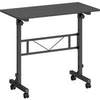 HOMCOM Overbed Table Adjustable Height Sofa Side Table with Wheels 80 x 40 cm Black
