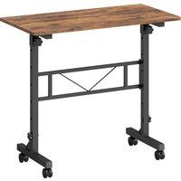 HOMCOM Overbed Table Adjustable Height Sofa Side Table with Wheels 80 x 40 cm Rustic Brown Black