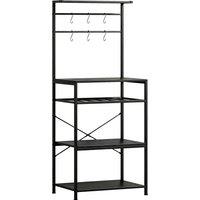 HOMCOM Freestanding Shelving Unit, Industrial Storage Shelf with 6 Hooks and Wine Rack for Living Room, Home Office, Black