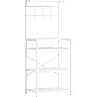 HOMCOM Freestanding Shelving Unit, Industrial Storage Shelf with 6 Hooks and Wine Rack for Living Room, Home Office, White