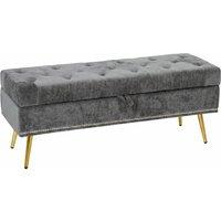 HOMCOM Storage Ottoman, Chenille Upholstered Ottoman Storage Box with Padded Seat, Metal Legs, 114 x 41 x 45 cm, Grey