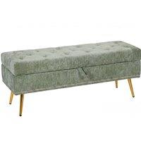 HOMCOM Storage Ottoman, Chenille Upholstered Ottoman Storage Box with Padded Seat, Metal Legs, 114 x 41 x 45 cm, Light Green
