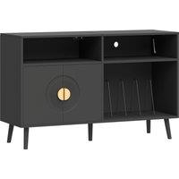 HOMCOM Record Player Stand, Vinyl Record Holder with Storage Holds Up to 300 Albums with Flip-Top Compartment, Black