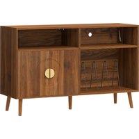 HOMCOM Record Player Stand, Vinyl Record Holder with Storage Holds Up to 300 Albums with Flip-Top Compartment, Walnut