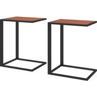 HOMCOM C-Shaped Sofa End Table Set: Metal Frame Accent Tables for Living Room, Bedroom, Walnut and Black Aosom UK