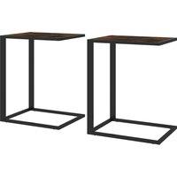 HOMCOM C-Shaped Side Table, Sofa End Table with Metal Frame, Accent Couch Table for Living room, Bedroom, Set of 2, Brown and Black Aosom UK