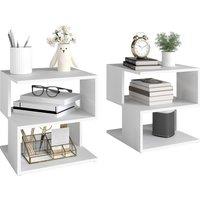 HOMCOM Set of 2 Side Table, Square Coffee Table, Modern End Table with 2 Tier Storage Shelves for Living Room, Bedroom, White