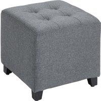 HOMCOM Stylish Square Ottoman Footstool, Linen-Look Fabric, Button Tufts, Wood Frame, Versatile Grey Aosom UK