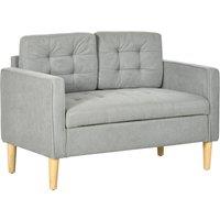 HOMCOM Modern 2 Seater Sofa with Hidden Storage, 117cm Tufted Cotton Couch, Compact Loveseat Sofa with Wood Legs, Light Grey