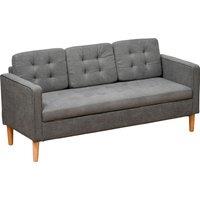 HOMCOM Modern 3-Seater Sofa Button-Tufted Fabric Couch with Hidden Storage Rubberwood Legs for Living Room, Grey