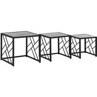 HOMCOM Set of 3 Nest of Tables, Square Side Tables with Black Metal Frame, for Living Room, Bedroom and Office, Grey