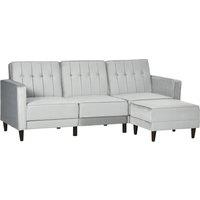 HOMCOM L Shape Sofa Bed Set with 3-Seater Sofa and Footstool, Corner Sofa Bed with Ottoman, Light Grey