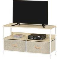 HOMCOM TV Cabinet, TV Console Unit with 2 Foldable Linen Drawers, TV Stand with Shelving for Living Room, Entertainment Room, Wood Effect Aosom UK