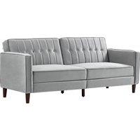 HOMCOM Modern Convertible Sofa Futon Velvet-Touch Tufted Couch Compact Loveseat with Adjustable Split Back, Light Grey