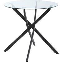 HOMCOM Side Table with Clear Tempered Glass Top, Round Table with Metal Legs, Modern Dining Table Furniture for Dining Living Room, Black Aosom UK