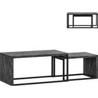 HOMCOM Coffee Tables Set of 2, Industrial Nest of Tables with Metal Frame for Living Room Bedroom, Dark Grey Marble Effect