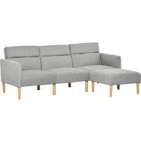 HOMCOM L Shape Sofa Bed Set, Linen Fabric Corner Sofa Bed with Rubber Wood Legs and Footstool, Light Grey