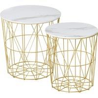 HOMCOM Set of 2 Nesting Side Tables with Storage, Round End Tables Coffee Tables with Steel Frame and Removable Round Top, White Aosom UK