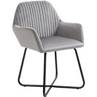 Modern ArmChair HOMCOM Upholstered Accent Chair with Metal Base for Living Room Grey Aosom UK
