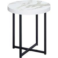 HOMCOM Round Side Table with Metal Legs, Modern End Table Bedside Table for Living Room, Bedroom, White