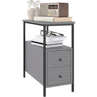 HOMCOM Side Table, Narrow Bedside Table with 2 Drawers and Storage Shelf, Industrial End Table with Metal Frame for Small Spaces, Grey Wood Grain