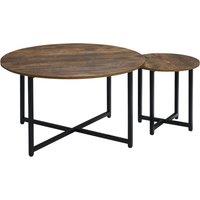 HOMCOM Round Coffee Table, Nesting Set of 2 with Metal Frame, Industrial Side End Table for Living Room Bedroom, Rustic Brown Aosom UK