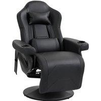 HOMCOM Manual Recliner Armchair PU Leather Lounge Chair w/ Adjustable Leg Rest, 135 Reclining Function, 360 Swivel, Black