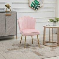 Velvet-Feel Shell Luxe Accent Chair, HOMCOM Glam Vanity Chair Makeup Seat, Home Bedroom Lounge with Metal Legs Comfort Padding, Pink Aosom UK