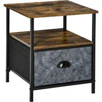 HOMCOM Industrial Side Table, End Table Nightstand with Removable Drawer, Steel Frame, for Living Room Bedroom, Rustic Brown Aosom UK
