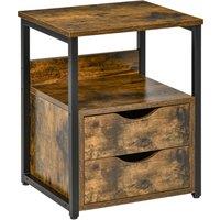HOMCOM Industrial Side Table with Storage Drawer and Shelf, Slim Sofa Table Bedside Cabinet, Rustic Brown Aosom UK