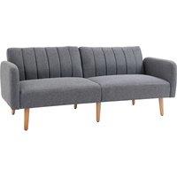 HOMCOM Two Seater Sofa Bed, Convertible Linen Fabric Sofa Couch, Click Clack Sofabed with Adjustable Split Backrest, Grey