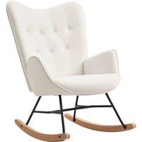 HOMCOM Rocking Chair, Modern Upholstered Velvet Armchair with Solid Wood Legs and Metal Frame for Living Room, Bedroom, Cream
