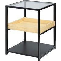 HOMCOM Glass Top Side Table, 3-Tier End Table with Storage Shelves, Nightstand with Steel Frame for Bedroom