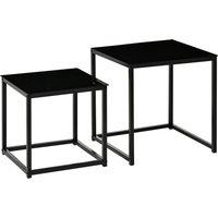 HOMCOM Set of 2 Nesting Side Tables, Modern Bedside Tables with Tempered Glass Top for Living Room, Bedroom, Office, Black