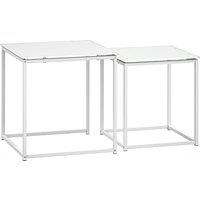HOMCOM Nest of Tables, Set of 2 Coffee Table, Side Tables with Tempered Glass Desktop and Metal Frame for Living Room, Bedroom, Office, White