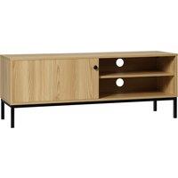 HOMCOM Retro TV Stand Cabinet for TVs up to 50", TV Unit with 3 Compartments, Cable Management and Sliding Door, Natural Wood Aosom UK