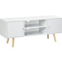 HOMCOM TV Unit Cabinet for TVs up to 55 Inches, TV Stand with Storage Shelves and Wood Legs for Living Room, White Aosom UK