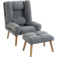 HOMCOM Recliner Chair with Footstool, Recliner Armchair with Adjustable Backrest, Thick Cushion and Wooden Legs, Grey