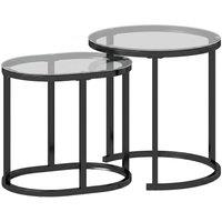 HOMCOM Nest of Tables with Steel Frame and Tempered Glass Tabletop, Modern Coffee Table Set of 2, Black