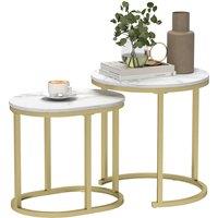 HOMCOM Marble-Effect Nest of Tables - Gold Tone/White