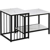 HOMCOM Nest of Tables, Set of Two Marble-Effect Coffee Tables with Steel Frame, White and Black Aosom UK
